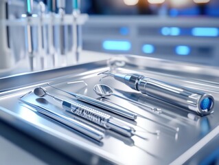 Medical instruments on a stainless steel tray