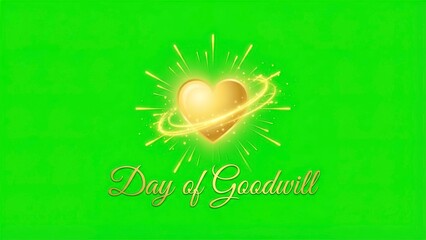 Celebrate Day of Goodwill with sparkling golden heart on green background for social media campaigns and promotional content about kindness