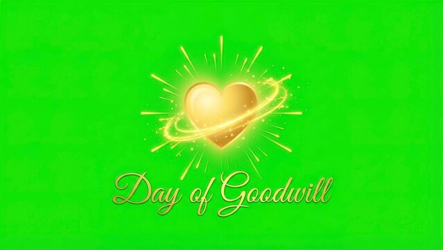 Celebrate Day of Goodwill with sparkling golden heart on green background for social media campaigns and promotional content about kindness