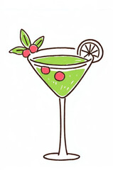 Fototapeta premium Colorful cocktail with cherries and lime served in a tall glass garnished with fresh leaves