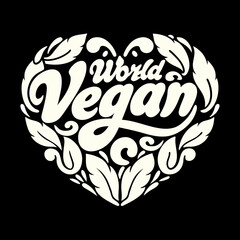 Cream heart shaped world vegan day text with leaves 1