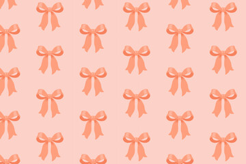 Peach bow seamless pattern, cute ribbon repeat design on soft pastel background, swatch available in swatches 