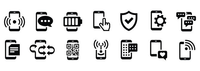 Engaging smartphone icons set for modern app and web design projects, offering a sleek and professional look, perfect for enhancing user experience and interfaces with a clean, modern style