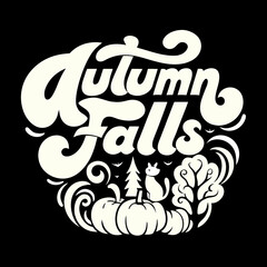 Creamy white autumn text and graphic elements on black