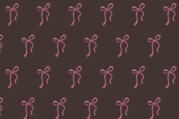 Pink bow seamless pattern on dark background, elegant ribbon repeat design, girly aesthetic print, swatch available in swatches panel