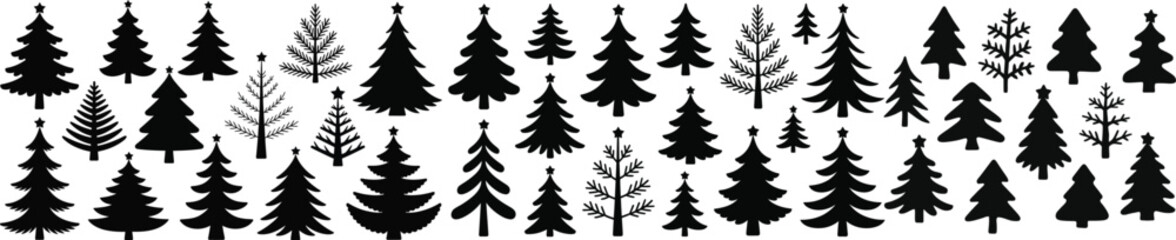 Obraz premium elegant Christmas tree silhouettes arranged as a decorative winter border that enhances cards, invitations, posters, and seasonal designs with a calm minimalist holiday feel.