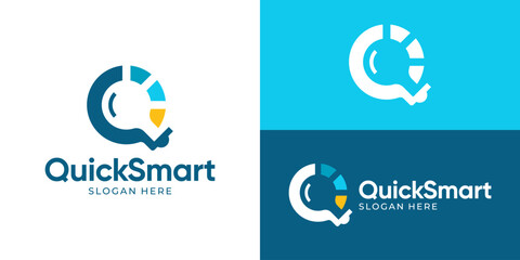 Creative simple quick smart logo template. Modern abstract letter Q with lightbulb symbol, Quick think logo design vector illustration.