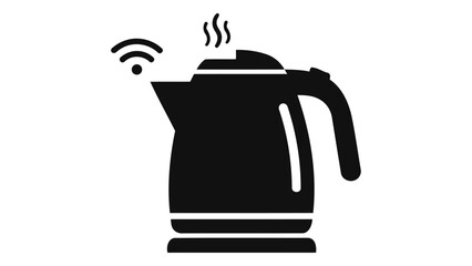 Modern smart kettle with wi fi symbol and steam indicating automatic heating and connected kitchen appliance technology