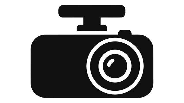 Simple black icon of a car dash camera recording road footage for safety and security purposes