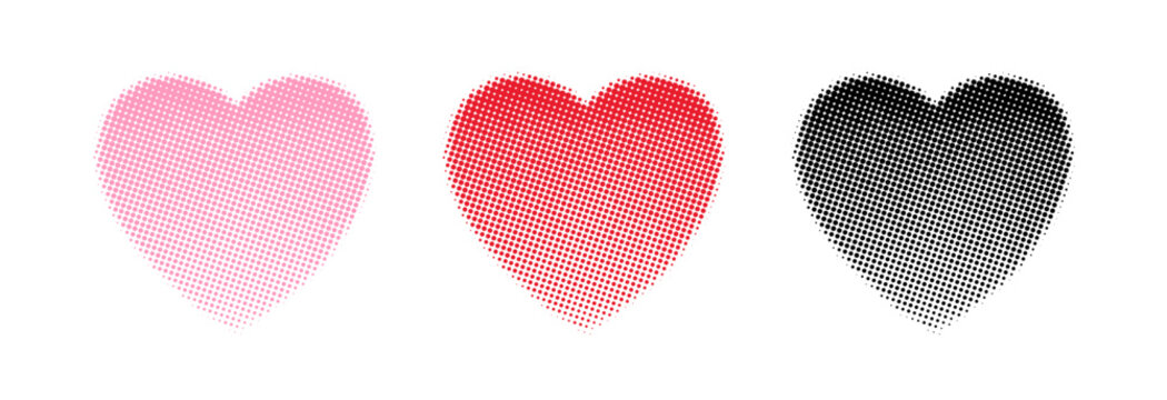 Heart shape. Pink faded hearts silhouette isolated on white background. Contemporary fading heart. Modern blur halftone dot. Fades element for design prints. Mark fadew figure. Vector illustration