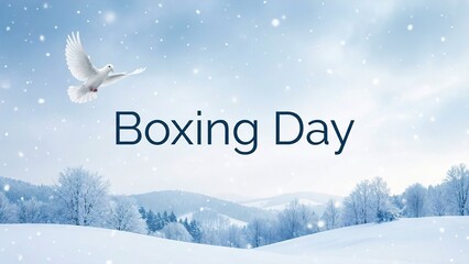 Announce Boxing Day sales with this serene winter scene featuring a dove of peace, perfect for festive promotions and holiday marketing campaigns