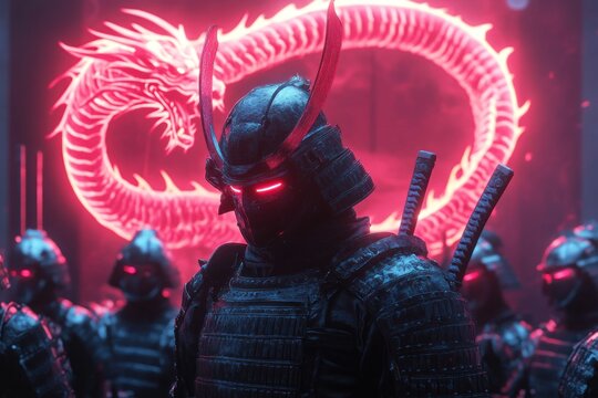 Samurai warrior and dragon symbol