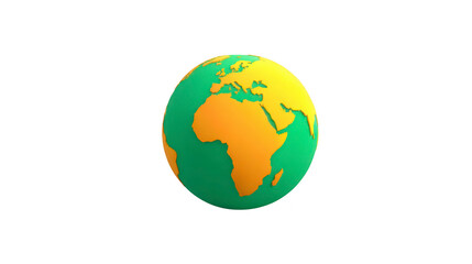 Fototapeta premium 3D globe green and orange earth Africa and Europe visible simple design isolated on transparency background educational environmental clean modern minimalistic digital illustration