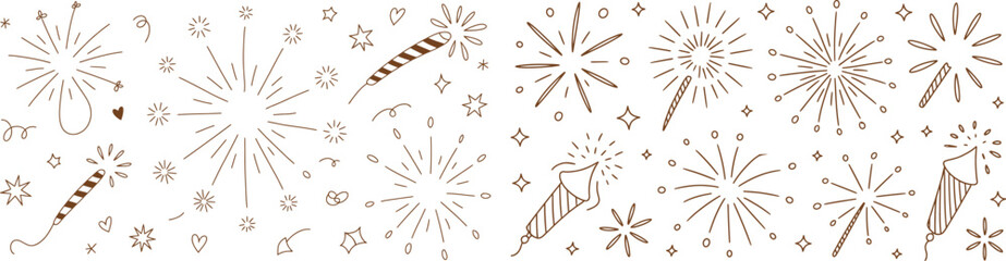 Fototapeta premium charming hand-drawn fireworks arranged in a joyful layout perfect for festive banners, invitations, posters, and creative decorations that enhance celebration themes.