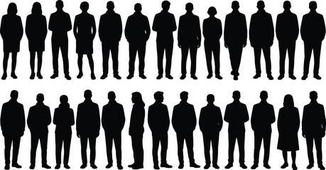 diverse group of people silhouettes standing together representing unity and teamwork suitable for presentations, infographics, community themes, and modern design needs.