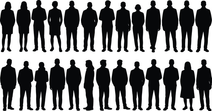diverse group of people silhouettes standing together representing unity and teamwork suitable for presentations, infographics, community themes, and modern design needs.