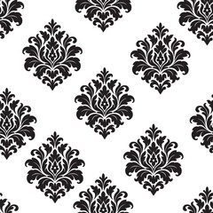 Elegant Black and White Damask Floral Motif Seamless Texture