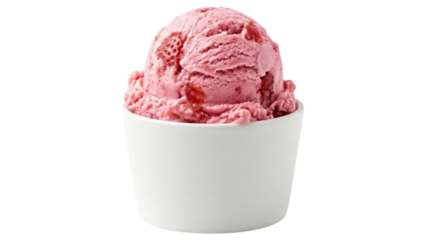 Strawberry Ice Cream Delight: A close-up shot of a single scoop of vibrant strawberry ice cream in a pristine white cup, its texture enticing. 