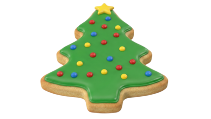 Festive Cookie Delight: A delicious, intricately decorated sugar cookie, shaped like a Christmas tree, radiating holiday cheer and festive spirit. 
