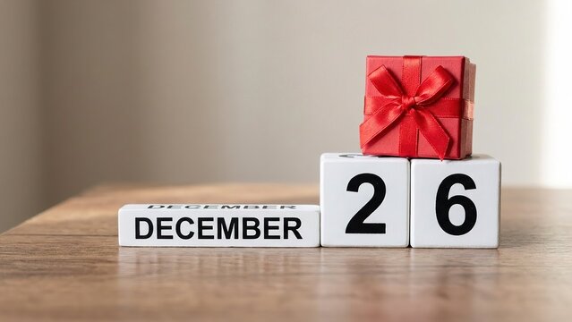 Christmas Boxing Day surprise with cute red gift box and December 26 date for holiday season celebration and festive occasion - Powered by Adobe