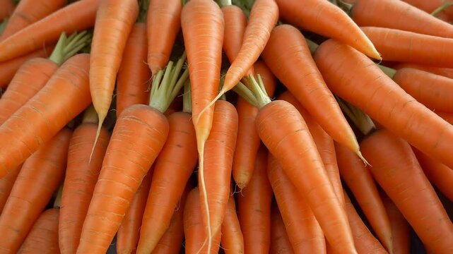 Flatlay closeup of fresh carrots as background.
