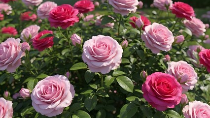 Romantic pink and crimson roses blooming beautifully in the garden, a perfect symbol of love, beauty, and heartfelt emotion for Valentine's Day