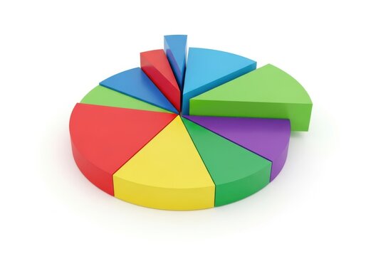 Colorful segmented pie chart representing data and analysis isolated on white background