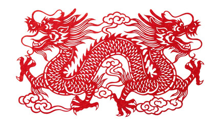 Red Dragons of Celebration: Two majestic red dragons intertwine in an artistic celebration, their serpentine bodies curving around clouds, representing power and prosperity.