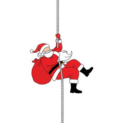 Festive Santa Claus climbing down a rope for Christmas delivery, spreading holiday cheer and joy for a magical season of gifts and celebration
