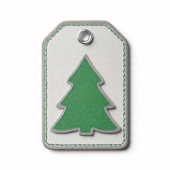 Green Christmas Tree Tag Vector with Silver Trim and Centered String Hole on White Background &ndash; Minimal Holiday Ornament Illustration, Modern Seasonal Decoration Element, Clean Festive Design 
