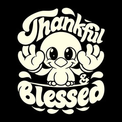 Cute cartoon bird with thankful blessed text vector 1