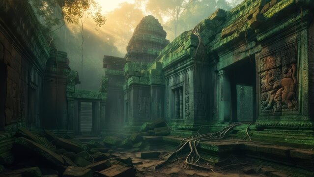 Ancient Temple Ruins in Southeast Asia, Digital Painting.