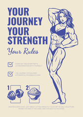 Poster with Female Bodybuilder Illustration and Motivational Quotes