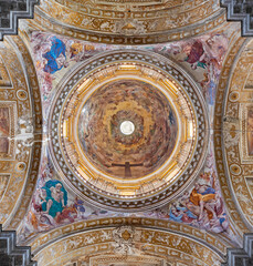 Obraz premium Naples - The frescoes in the cupola and nave in church Basilica di Santa Maria degli Angeli a Pizzofalcone by Giovan Battista Beinaschi (1668 - 1675).