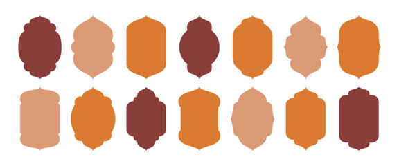 Islamic ramadan frame arch shape vector illustration set. Modern arabian ethnic border.