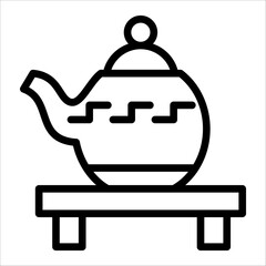 A simple single chinese tea pot icon for design element or coloring book element