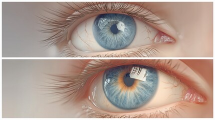 Conceptual medical illustration showing peripheral vision loss from glaucoma, split-screen healthy vs impaired vision, clean vector-style shading with realistic details