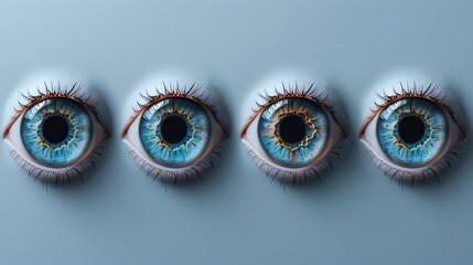 Medical infographic showing glaucoma vision loss progression stages, four panels from normal vision to tunnel vision, realistic patient perspective simulation, black peripheral vision loss gradient