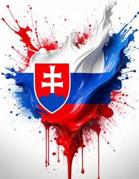 Painted national flag of slovakia with colorful, vibrant splashes and blots, dynamic design symbolizes national pride and creative energy.