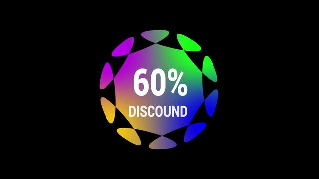 60 percent discount sticker animation with transparent background, 60% off super sale red price tag label, promotional mega offer banner popup animation for marketing and retail ads
