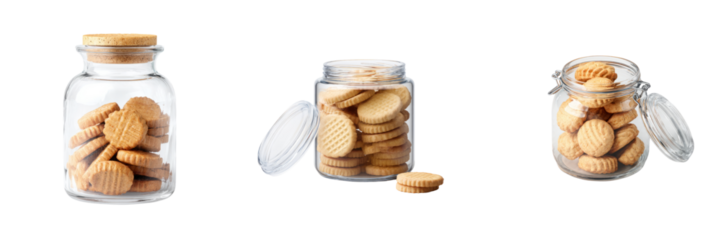 Delicious cookies in glass jars kitchen setting food photography transparent background
