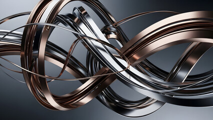 Stunning abstract metallic curves intertwine, creating a dynamic and modern design element perfect for technology, innovation, or luxury branding projects
