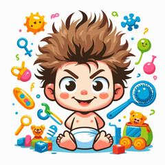 Illustration of a baby playing