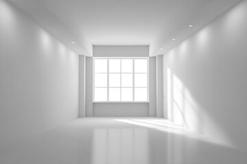 Fototapeta premium minimalist white room with large window and natural light casting shadows