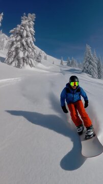 Snowboarder performing halfpipe trick at golden hour, silhouette against colorful sunset sky, snow particles catching last light