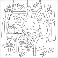 Cozy Autumn Rabbit Coloring Page
