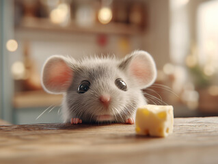 Fototapeta premium Adorable hedgehog peeking out with a delicious cube of cheese