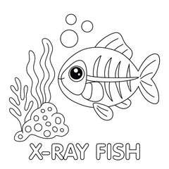 Cute Cartoon X-Ray Fish Coloring Page