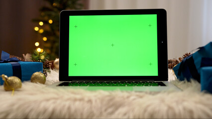 Christmas Laptop with Green Screen Mockup Display
