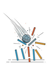 Dynamic illustration of a soccer ball colliding with scattered colorful sticks as lines radiate outward in a burst of motion and energy.